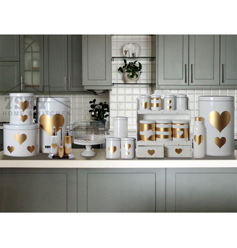 سرویس آشپزخانه فانتزی 23 پارچه متالیک سفید طلایی