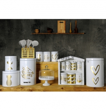 سرویس آشپزخانه فانتزی 23 پارچه طرح آناناس سفید طلایی
