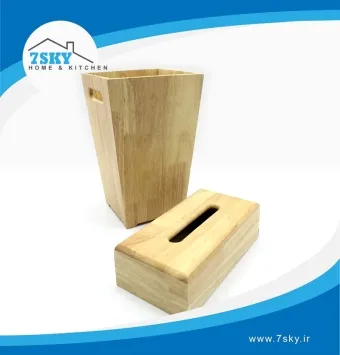 ست سطل و جا دستمال چوبی