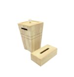 سطل و جا دستمال چوبی درب دار