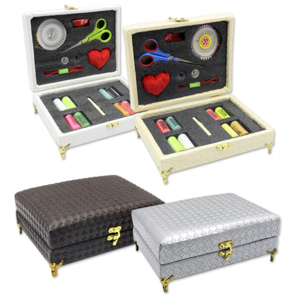 جعبه نخ و سوزن چرمی لوکس | ست کامل خیاطی در رنگهای شیک