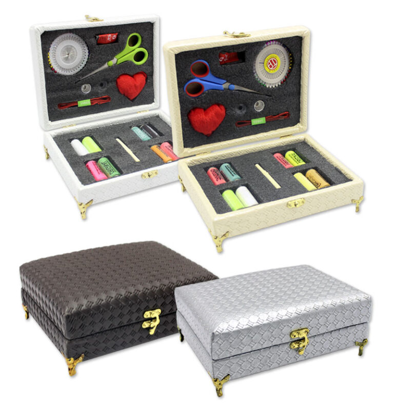 جعبه نخ و سوزن چرمی لوکس | ست کامل خیاطی در رنگ‌های شیک