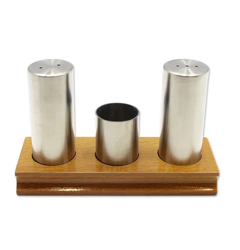 نمکپاش استیل جفتی با جا خلالی  نمکپاش استیل جفتی با جا خلالی