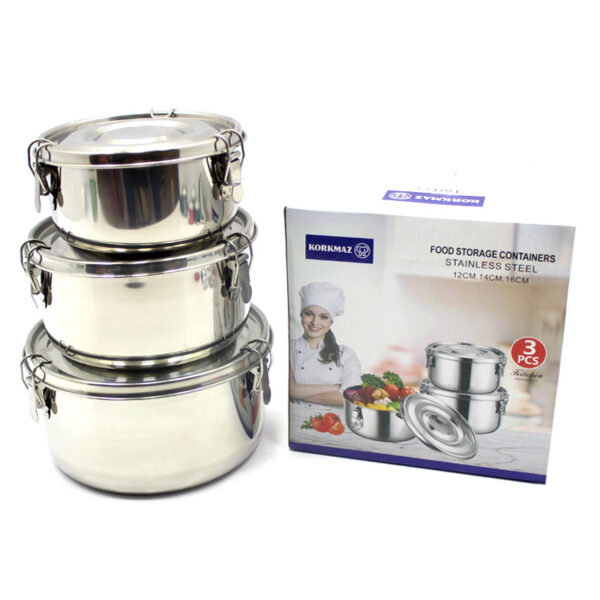 ظرف غذا استیل گرد کرکماز ۳ عددی