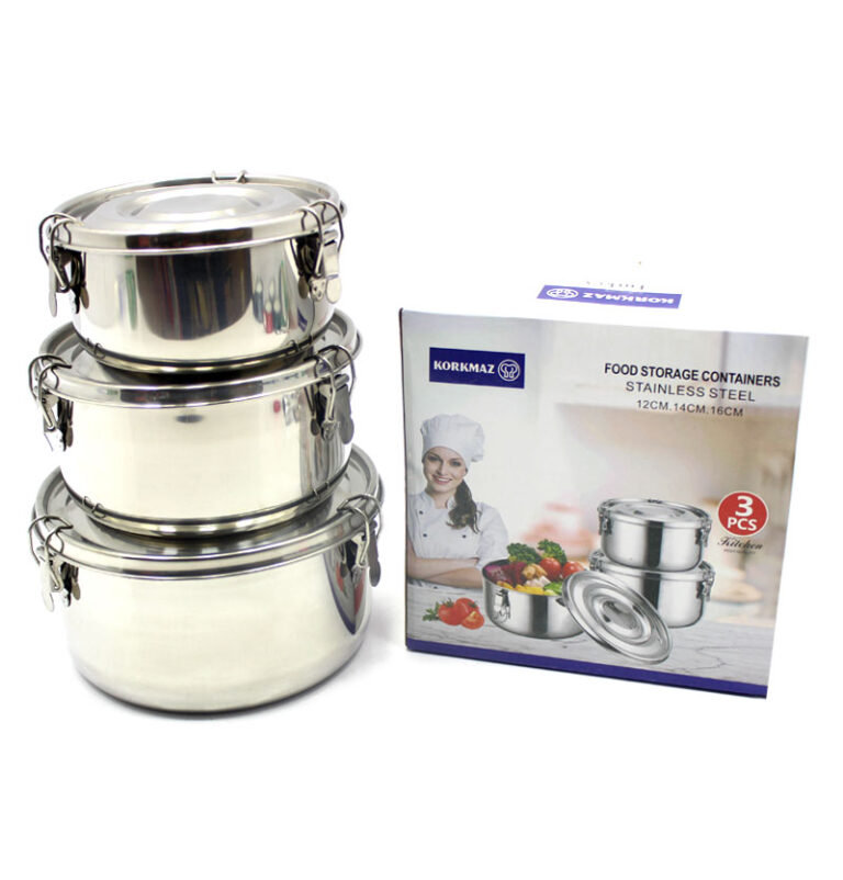 ظرف غذا استیل گرد کرکماز ۳ عددی