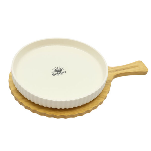 دیس گرد سرامیکی با پایه چوبی