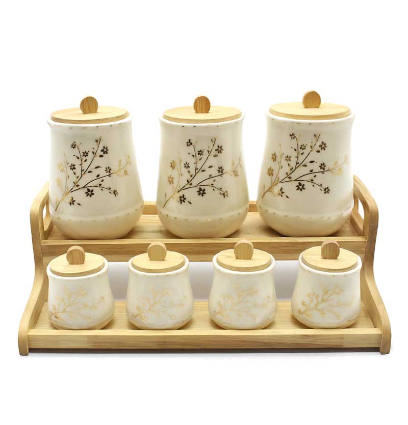 خرید پاسماوری اورانوس طرح درختی ۷ پارچه با استند چوبی. سرامیک لعابدار با طرح گل، درب چوبی طبیعی و طراحی شیک. مناسب ادویه، چای، قند و حبوبات. خرید پاسماوری اورانوس طرح درختی ۷ پارچه با استند چوبی. سرامیک لعابدار با طرح گل، درب چوبی طبیعی و طراحی شیک. مناسب ادویه، چای، قند و حبوبات.