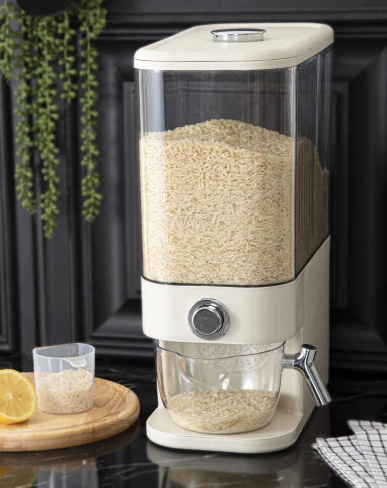 سطل برنج استوانه پیمانه‌دار لیان | نگهداری بهداشتی و آسان برنج